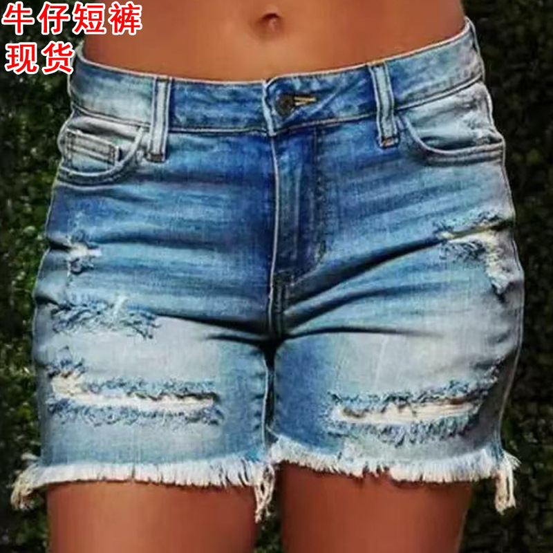 2026 Summer High-Waisted Ripped Denim Shorts for Women, Vintage Washed, Frayed Edges, Loose Fit, Slimming, Hot Girl Hot Pants Wholesale