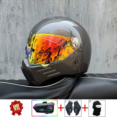 Suitable for All Seasons, with, Motosiklet kaskı (dəbilqə) - metallic-gray-with-phantom-red-night-vision-transparent-mirror-included-y10-soft-wheat-m