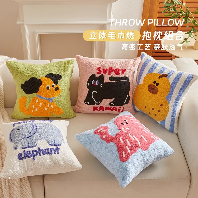 Cartoon Cute Sofa Pillow, Living Room Cushion, Three-Dimensional Embroidered Headboard Cushion, Trendy Lumbar Pillow, High-End Backrest Cover