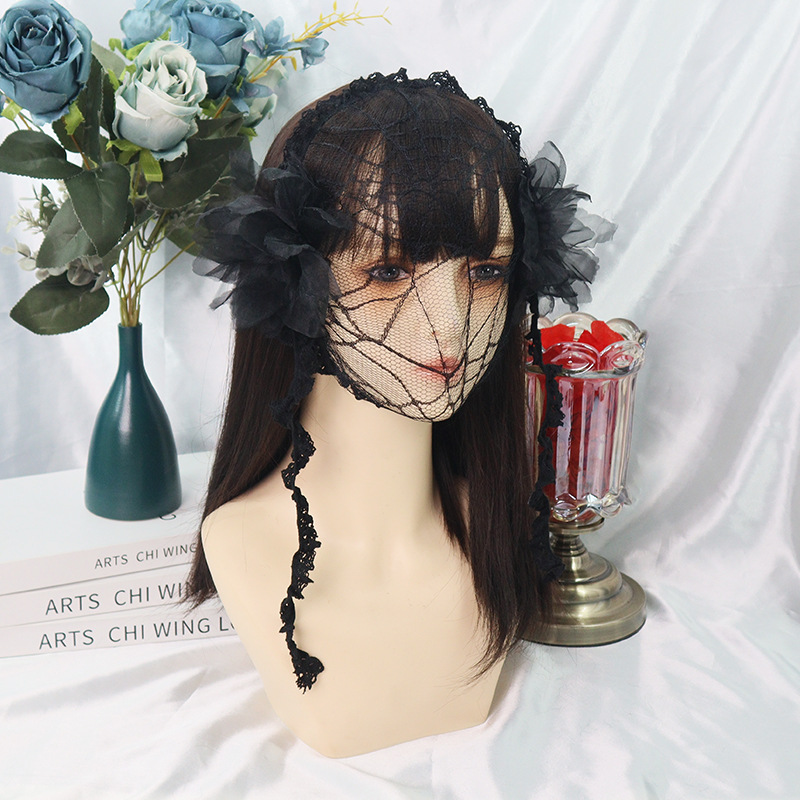 Amazon transfronterizo de encaje negro velos de cabello agujeros grandes toque de malla foto de fiesta de belleza TK