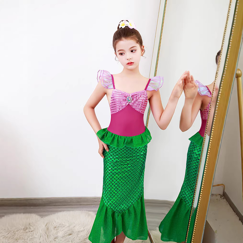 Niñas 2022 verano nueva sirena chaleco vestido de los niños bebé estilo occidental sin mangas princesa vestido falda larga