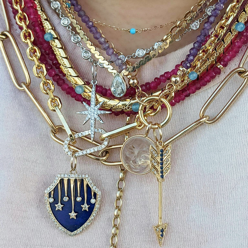 Womenu0027S Retro Badge Star Stainless Steel Zircon Necklace Stoving Varnish Stainless Steel Necklac