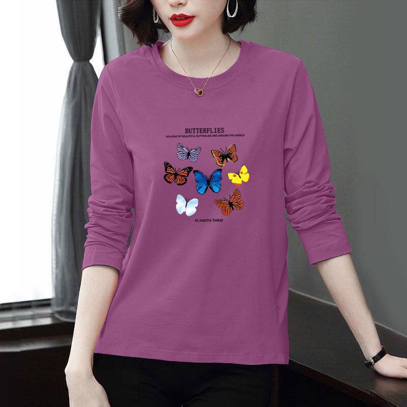 Long-Sleeved T-Shirt for Women 2026 Autumn Korean Style New Loose Large Size Middle-Aged Mom Printed Long-Sleeved Top T-Shirt Trendy Long-Sleeved T-Shirt for Women 2026 Autumn Korean Style New Loose Large Size Middle-Aged Mom Printed Long-Sleeved Top T-Shirt Trendy