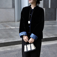 二色 新中式老钱风真丝丝绒+真丝麻国风盘扣双面两穿夹棉棉服冬季