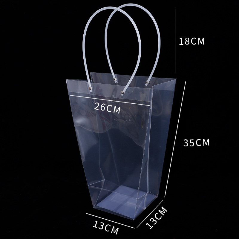 Bolsa de embalaje de flores transparente bolso trapezoidal cuadrado bolso de mango largo ramo de embalaje caja de regalo material de la tienda de flores
