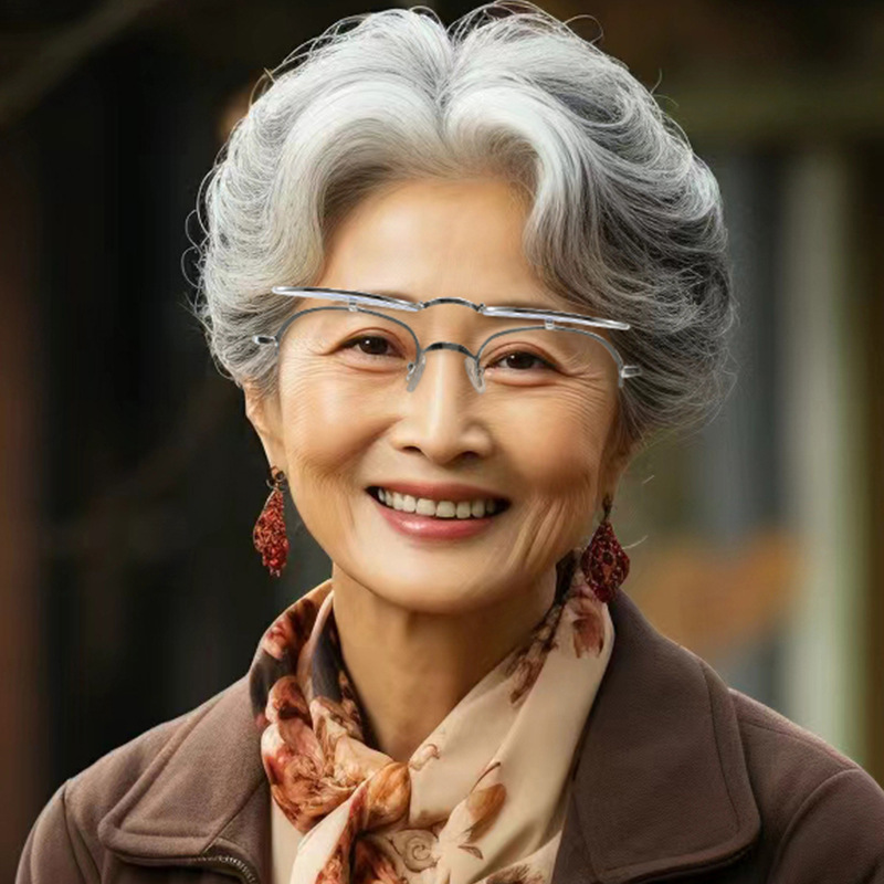 Portable Retro Double-Layer Flip-Up Bifocal Reading Glasses, High-Definition, Anti-Loss, Unisex, for Seniors