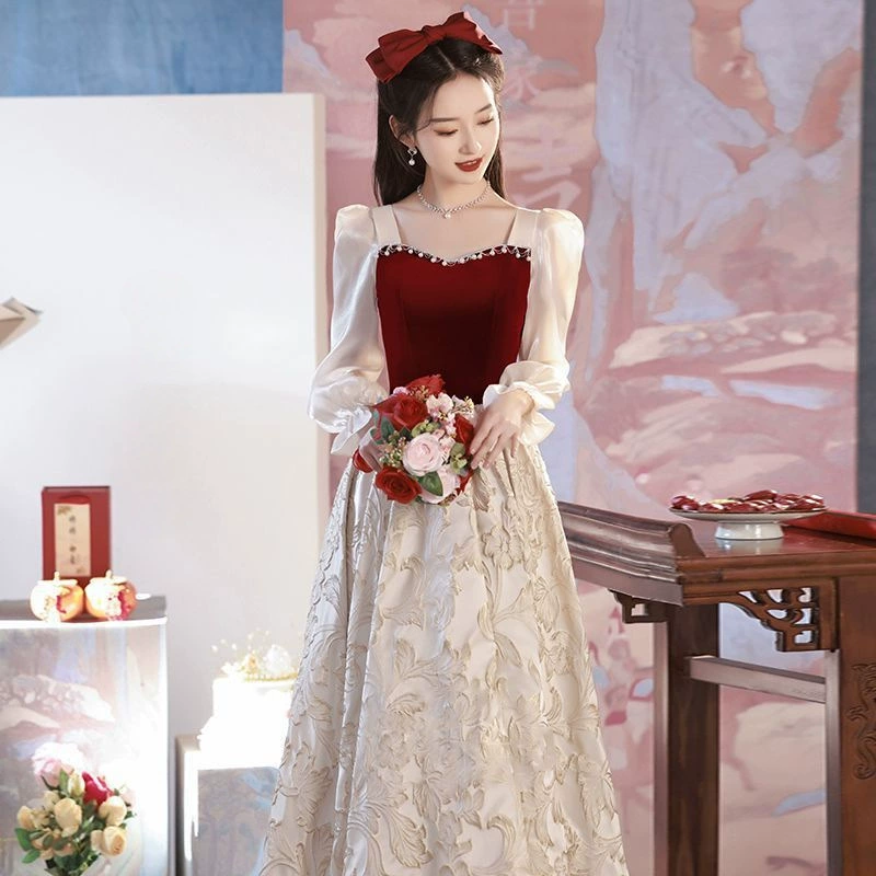 Длинное платье-тост 2025 года подходит для банкетов, свадеб и помолвок, элегантное французское платье для женщин.