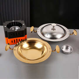 加厚不锈钢龙虾盘干锅商用羊蝎子冒菜清汤锅明炉加热保温锤纹干锅