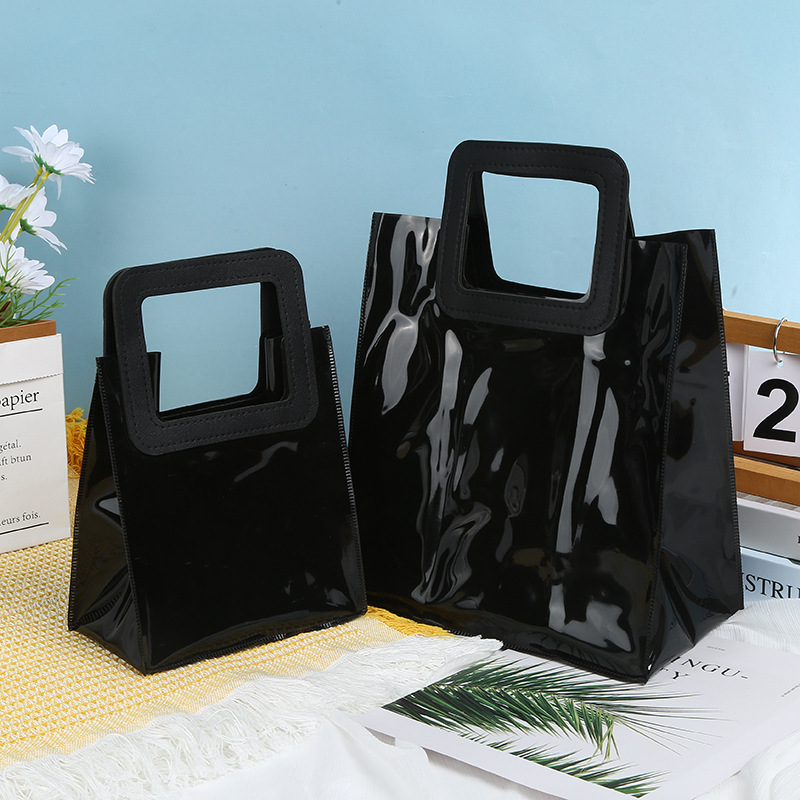 Wholesale pvc handbag black ins hand bag jelly bag custom printed logo plastic gift bag