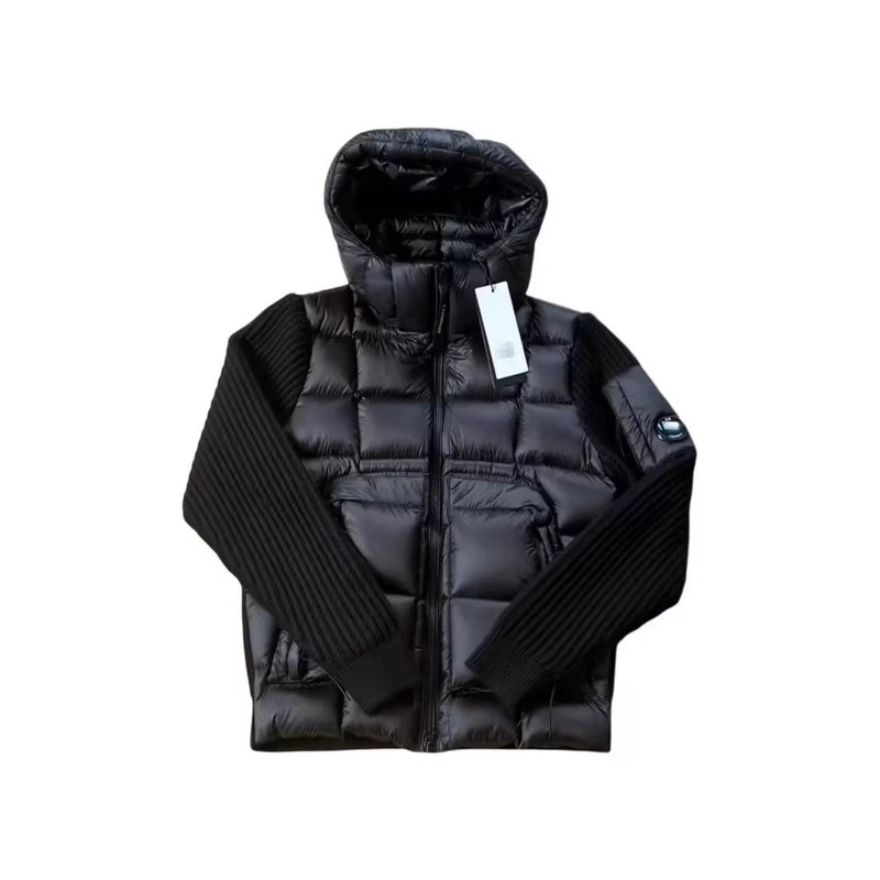 New Cross-Border Cp Brand 90 White Duck down 25 Winter Trendy Brand Knitted Patchwork Stand Collar Hooded down Jacket Coat
