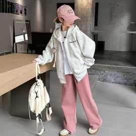 女童狮子帽绳波点外套中大童新款春秋季休闲连帽上衣儿童潮流卫衣