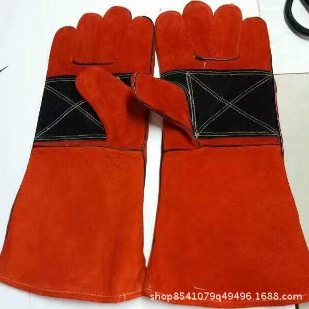 牛二层红色十黑色电焊劳保手套劳保焊工手套工业劳保手套