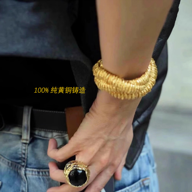 西班牙小眾金色復古手鐲氣質高級感紋理輕奢個性手鍊sasa同款手鐲