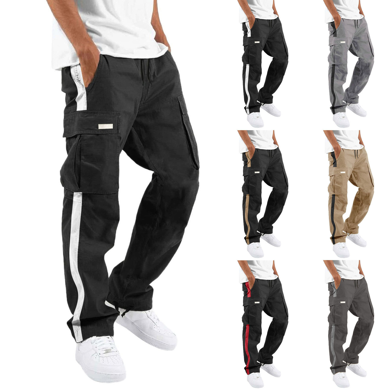 Pantaloni da lavoro nuovi da uomo Pantaloni casual con coulisse e tasca a blocchi di colore_voghion.com