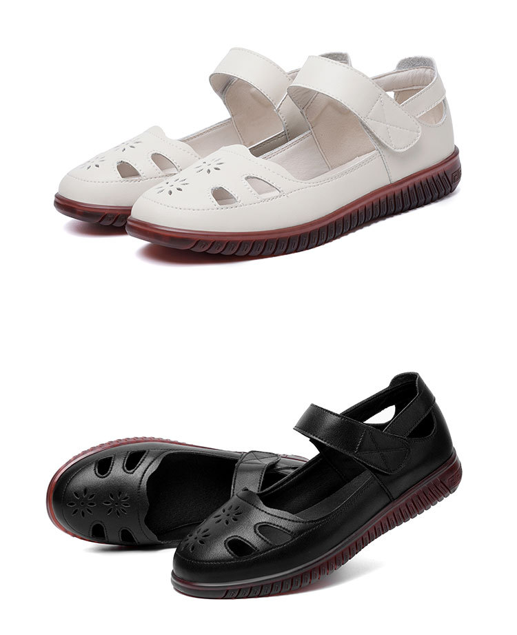 Sandal da thật nữ đế cao su bệt thoáng khí, phong cách thoải mái cho mẹ — màu đen chi tiết 18