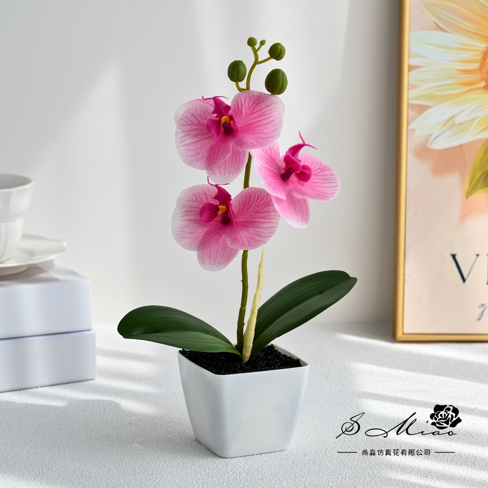 Orquídea de mariposa de tres flores, bonsai de moda, imitación de flores falsas, decoración del hogar, fotografía de flores artificiales, flores de boda, perilla image 3