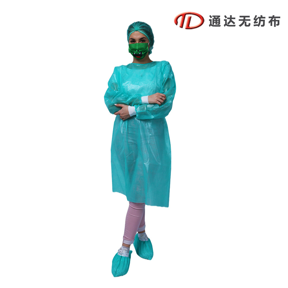 绿色PP+PE无纺布一次性隔离衣