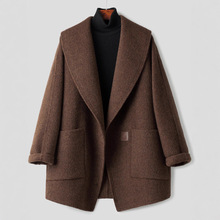 休闲棕色双面羊绒大衣女短款2025冬季新款加厚慵懒风气质毛呢外套