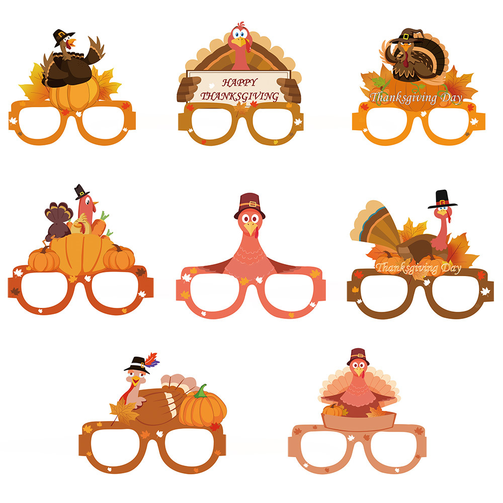 Transfronterizo nuevo papel gafas de acción de gracias accesorios de fotos accesorios de decoración de fiesta de vacaciones calabaza pavo gafas marco