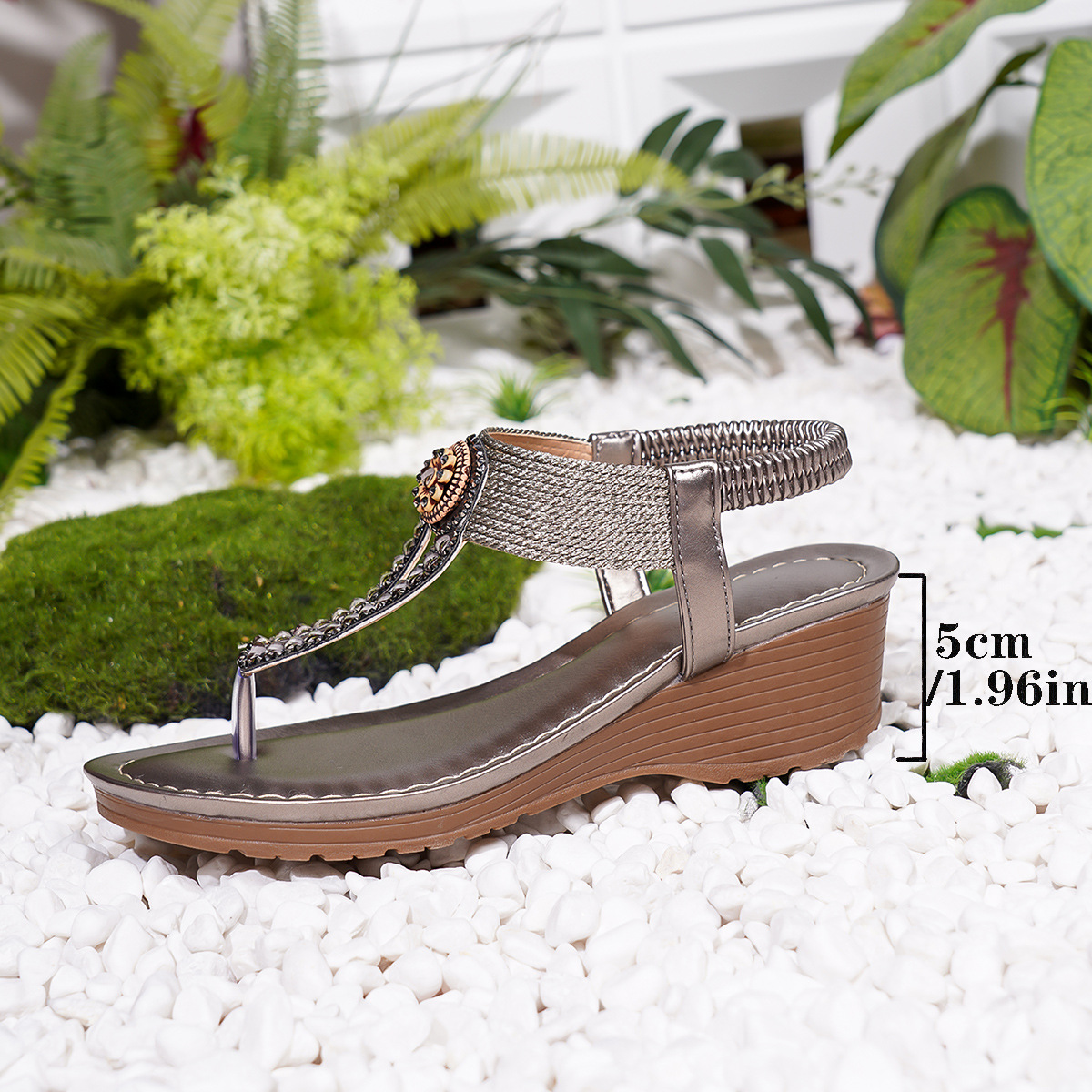 Women's Wedge Sandals With Rhinestones Comfortable Platform Shoes_voghion.com