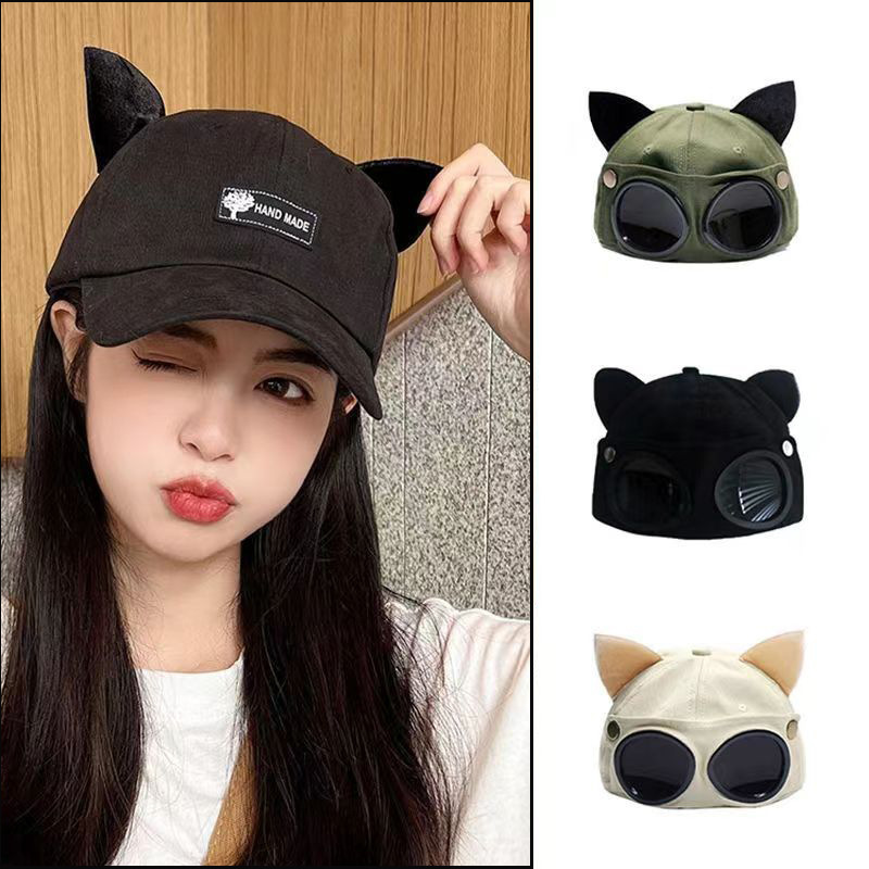 Cappellino baseball aviatore con orecchie di gatto per ragazze_voghion.com