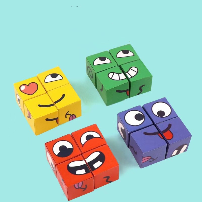 Juguetes para niños, rompecabezas en caja, cara sonriente, cubo de Rubik, cara cambiante, interacción entre padres e hijos, rompecabezas de escritorio, patrón de plástico, cubo de Rubik