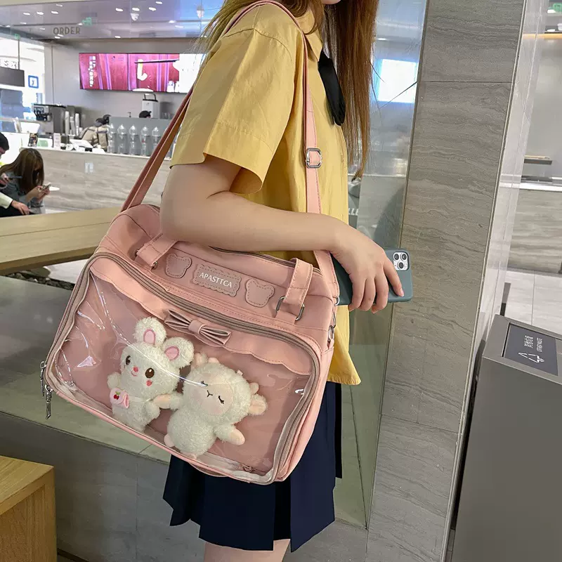 jk包包日系少女手提斜挎包新款软妹制服包可爱蝴蝶结透明单肩痛包
