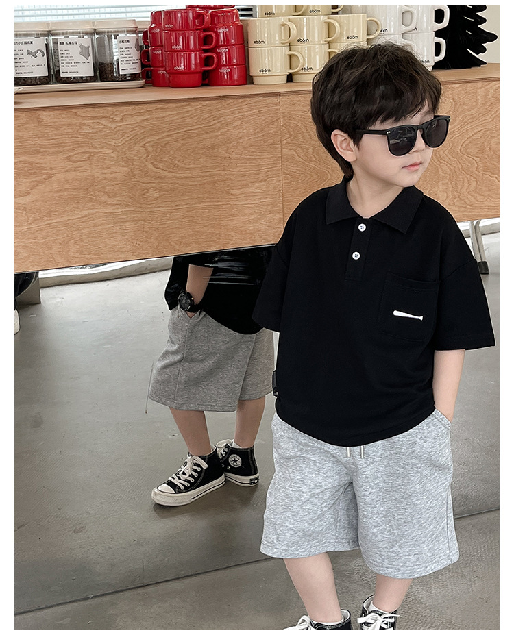 New 2024 Summer boys' polo shirt embroidered fish waistcoat short sleeve casual style summer refreshing handsome top