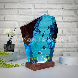 Foreign Trade Turtle Jellyfish Clown Fish Diver Ocean Night Light Handmade DIY Resin Wood Color Change Ambient Light