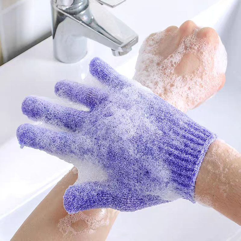 Guantes de baño abrasivos de cinco dedos, toallas de baño para adultos, toallas de espalda para exfoliar la piel muerta.