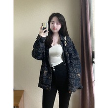 美式复古字母印花牛仔外套女秋冬季新款宽松百搭小众别致翻领夹克