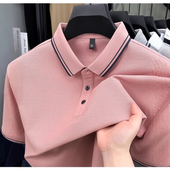Cross-border Pure Cotton Short-sleeved T-shirt Middle-aged Summer Lapel High-end Men's Polo Shirt Casual mercerized Cotton Half-sleeved Top