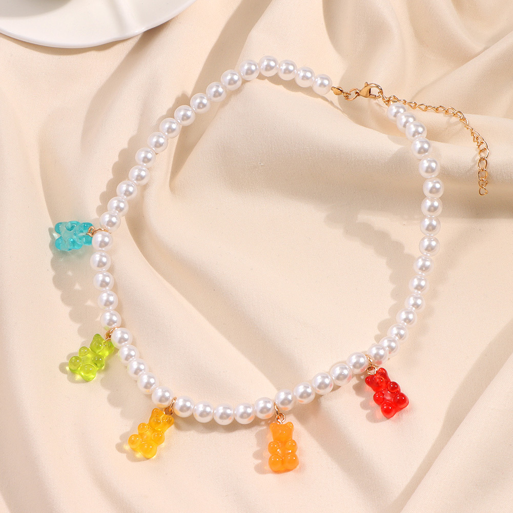 Fashion Bear Imitation Pearl Beaded Womenu0027S Pendant Necklace 1 Piece