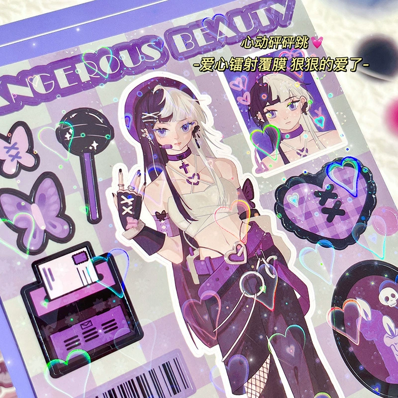 Корейская наклейка INS Harajuku Girl Cute Sweet Cool Y2K стиль Гуру наклейки Диабло мультфильм аниме горячая девочка рука счет наклейка