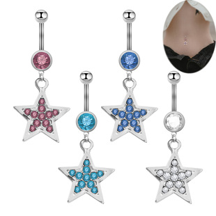 Amazon Cross-border Special for Medical Stainless Steel Full Diamond Five-pointed Star Diamond Navel Ring Buckle Human Puncture Jewelry