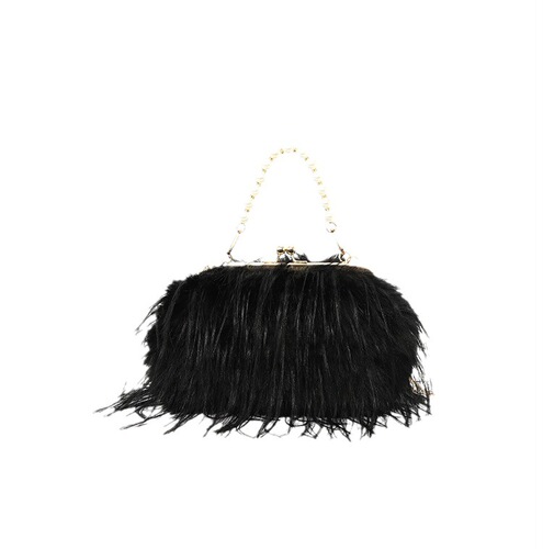 Elegant Autumn Plush Crossbody Bag for Women, Fuzzy Fur Bag with Pearl Chain, Exquisite and Soft Shoulder Bag