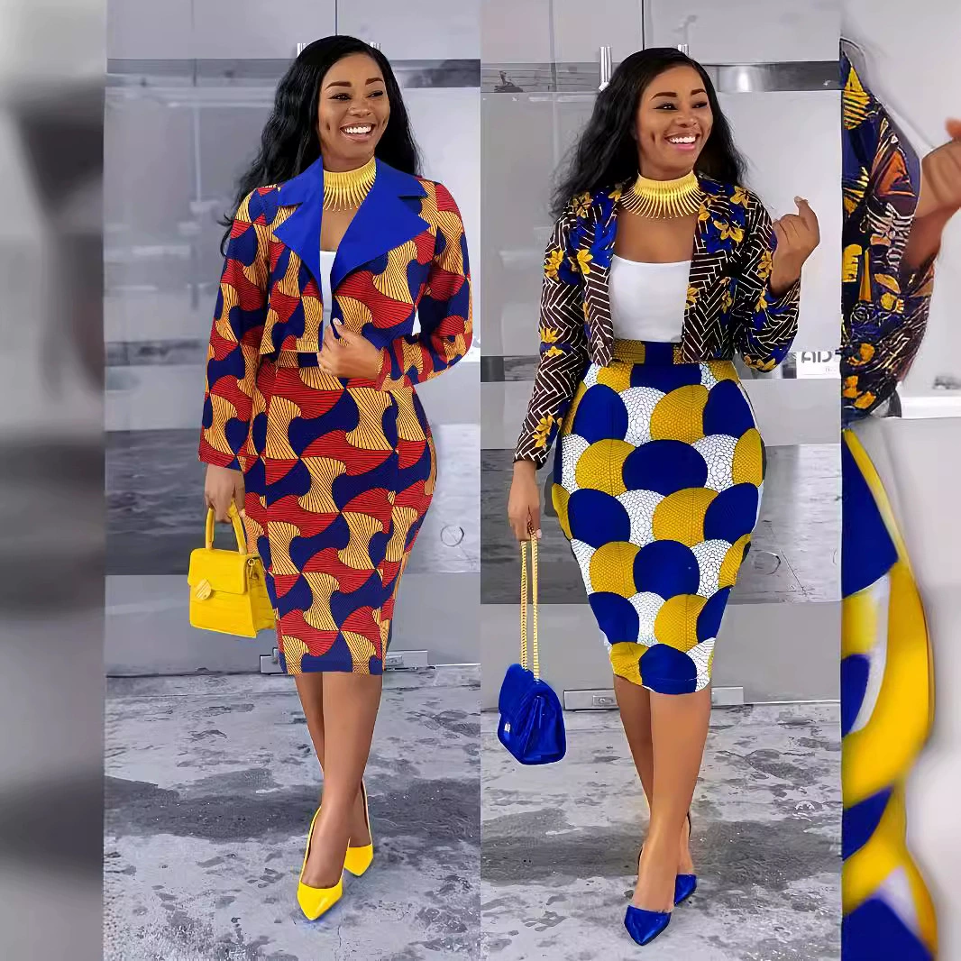 2538 элегантный темперамент модный принт маленький костюм юбка из двух частей женский