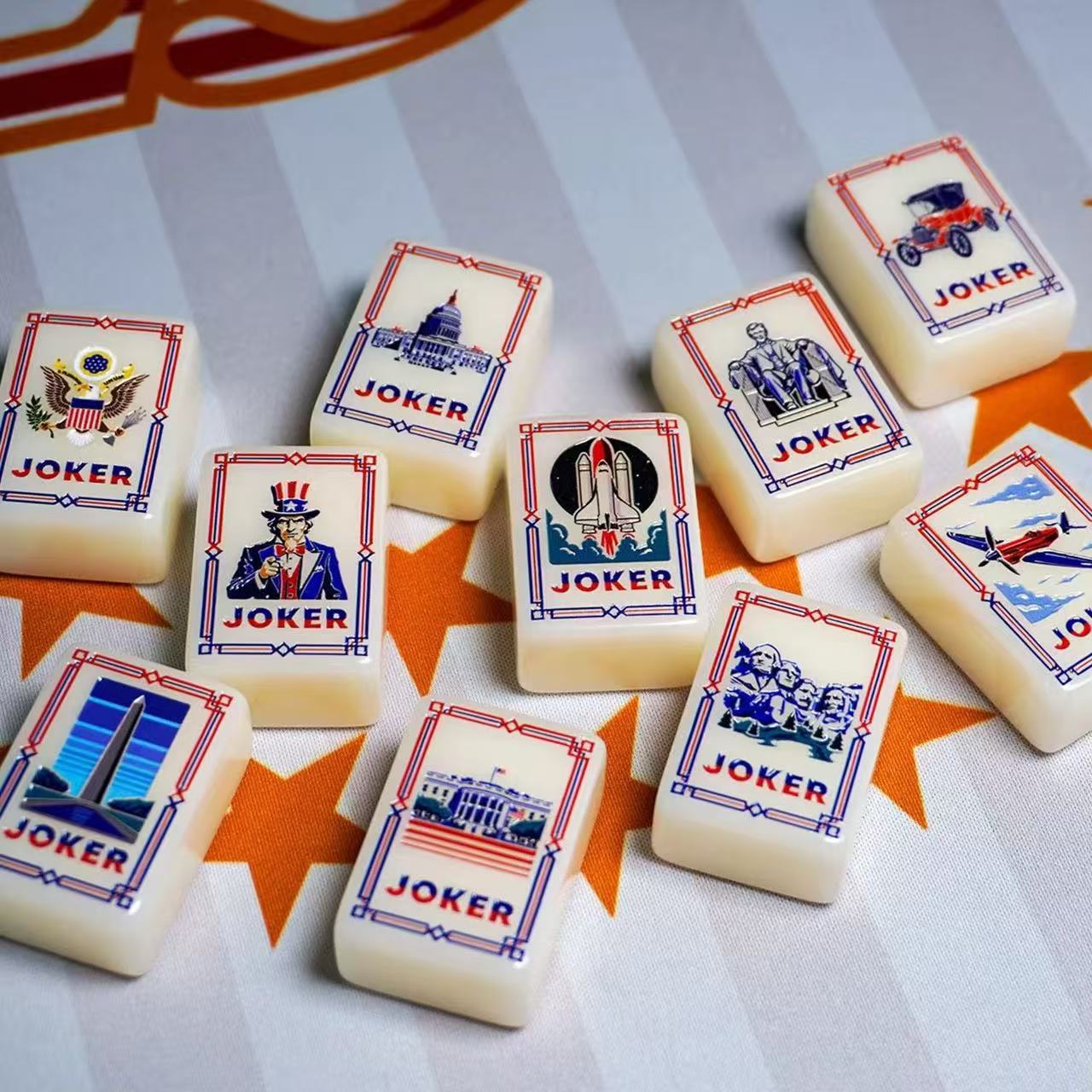 Cross-border American Mahjong: 6.250th Anniversary of the United States, American-style engraved and printed hand-carved acrylic mahjong tiles