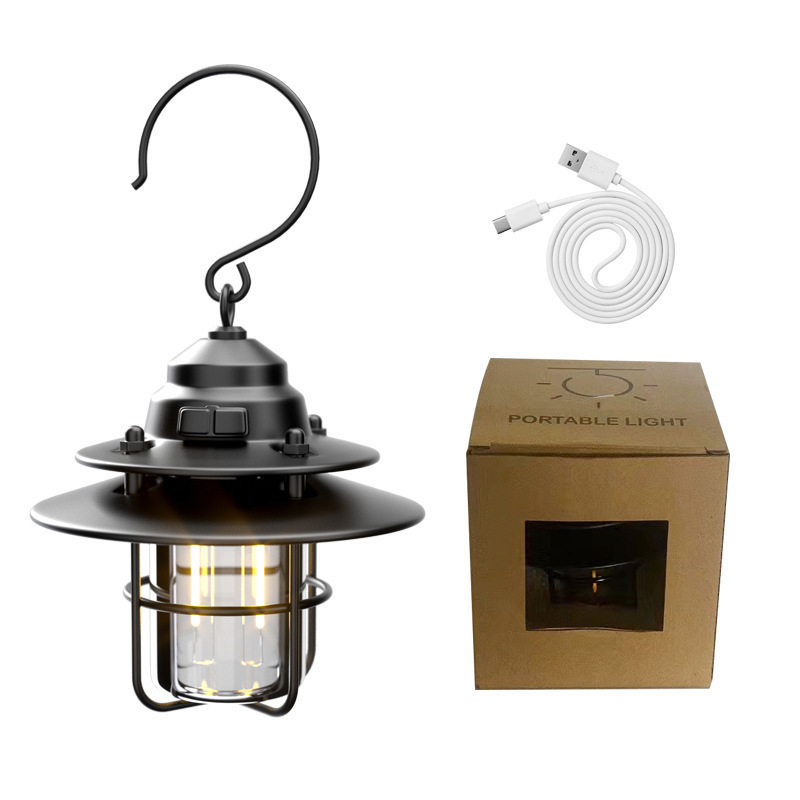 Metal retro al aire libre tienda de campaña campamento luz recargable iluminación atmósfera luz resistencia linterna camping portátil