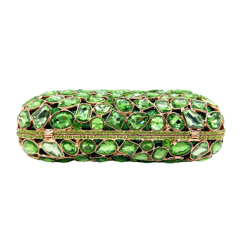 Túi clutch dạ hội đính đá giả kim cương kiểu vuông nhỏ cầm tay nữ — trái cây xanh, bạc, nâu, Tùy chỉnh chi tiết 2