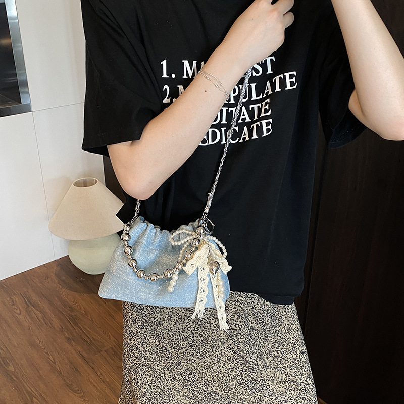 Bolso de cubo de moda coreana 2025 nuevo bolso con cuentas gypsophila bolso de hombro con diamantes bolso de mensajero de cadena mujer