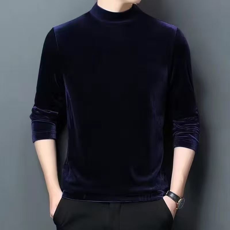 Invierno nuevo terciopelo dorado camiseta de terciopelo para hombres marca de invierno multifuncional cuello medio alto casual camiseta cálida de manga larga para hombres