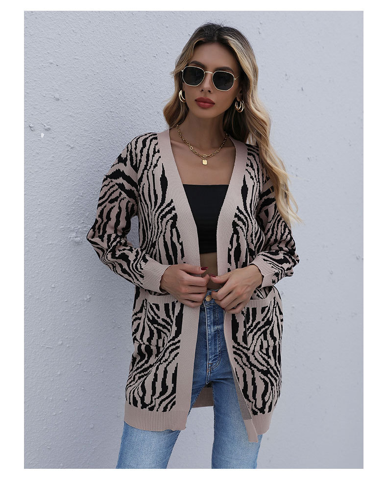 Striped Long-Sleeved Knitted Mid-Length Cardigan NSDMB77587
