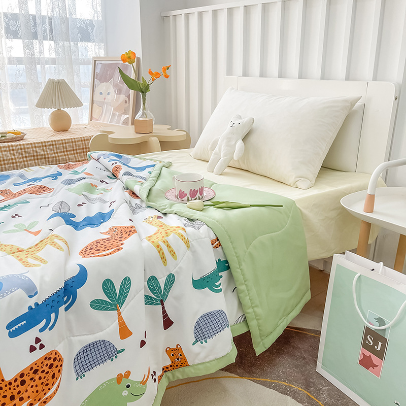 New Cute Summer Quilt for Children, Kindergarten Nap Blanket, Machine Washable Thin Summer Cooling Quilt, Washable Cotton Air Conditioner Blanket