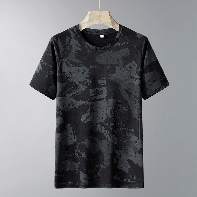 Camiseta de hielo transfronteriza de manga corta para hombres verano 2025 nueva ropa de secado rápida suelta para hombres camiseta de base de media manga grande image 3