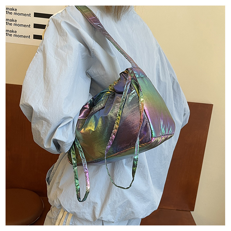 Candy colored new letter printed drawstring shoulder niche design dumpling women's armpit bag_voghion.com