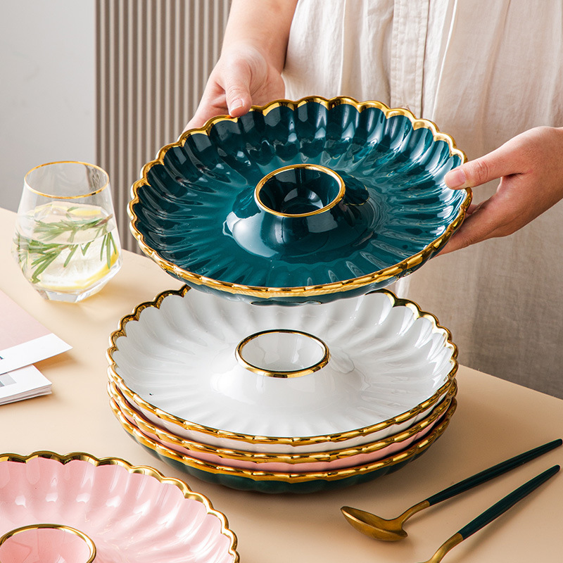 Light Luxury High Beauty Value ins Household Ceramic Dumpling Special Dish with Vinegar Dish Sushi Plate Split Dumpling Shrimp Plate