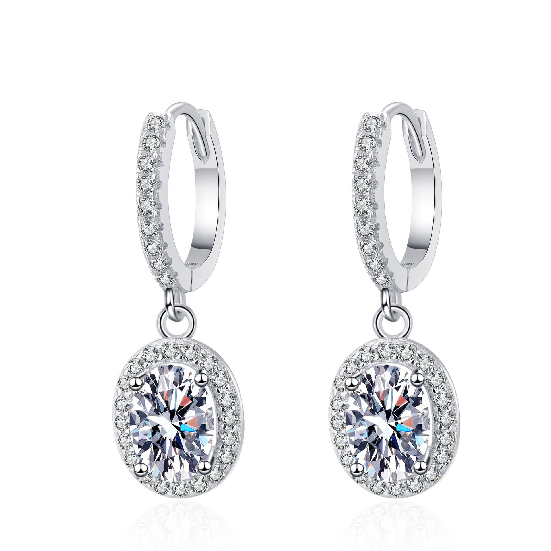 925 Sterling Silver Earrings For Women Oval Egg-shaped Moissanite Earrings Elegant Platinum Earrings
