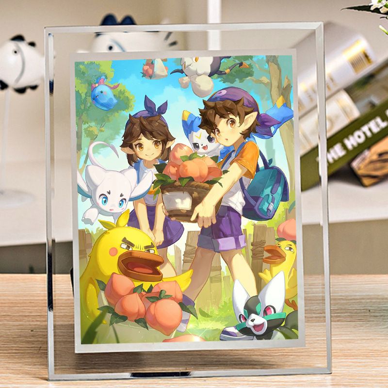 Rock Kingdom themed photo frames can be made with other photos, featuring Dimo in aqua blue, cute crystal table decorations for desktop