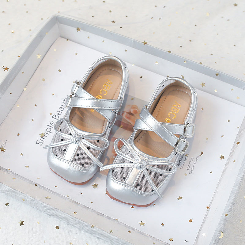 Niñas Zapatos de malla de punto de onda 2026 verano nuevos zapatos de ballet para niños zapatos de princesa arco zapatos de cuero image 7